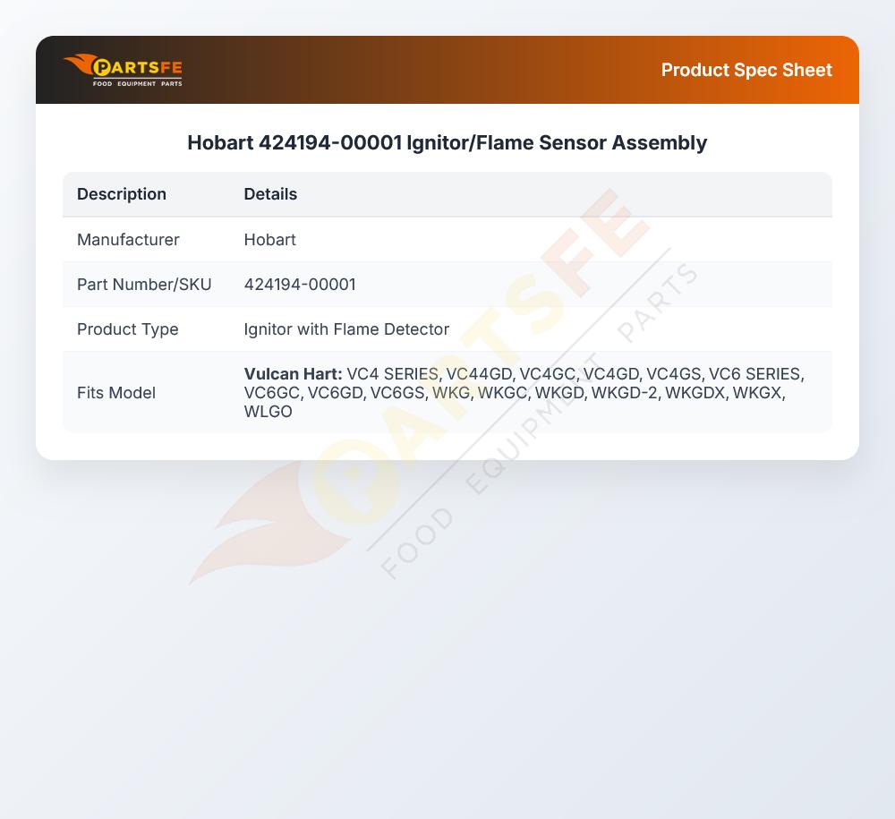 Hobart 424194-00001 Convection Oven Ignitor