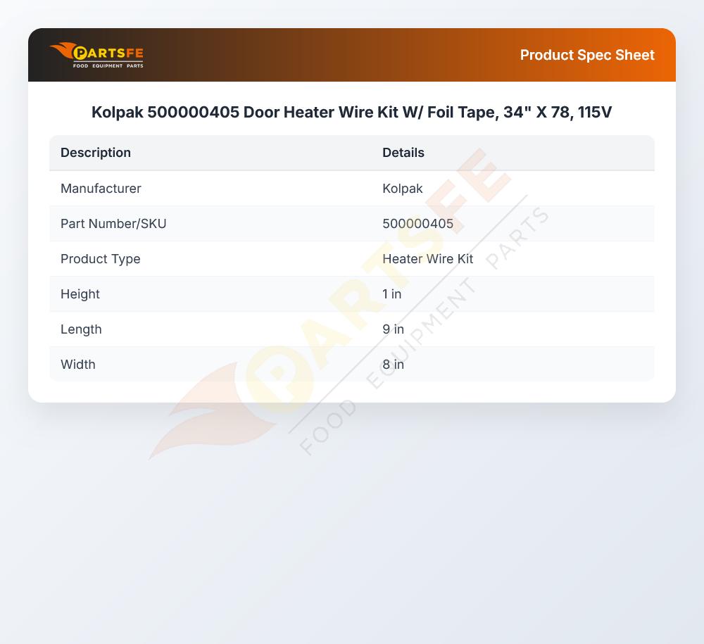 Kolpak 500000405 Door Heater Wire Kit W/ Foil Tape, 34" X 78, 115V