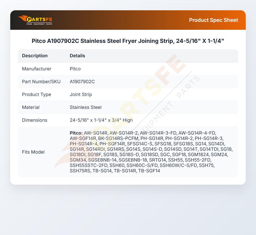 Pitco A1907902C Fryer Joining Strip 24-5/16" X 1-1/4" SS