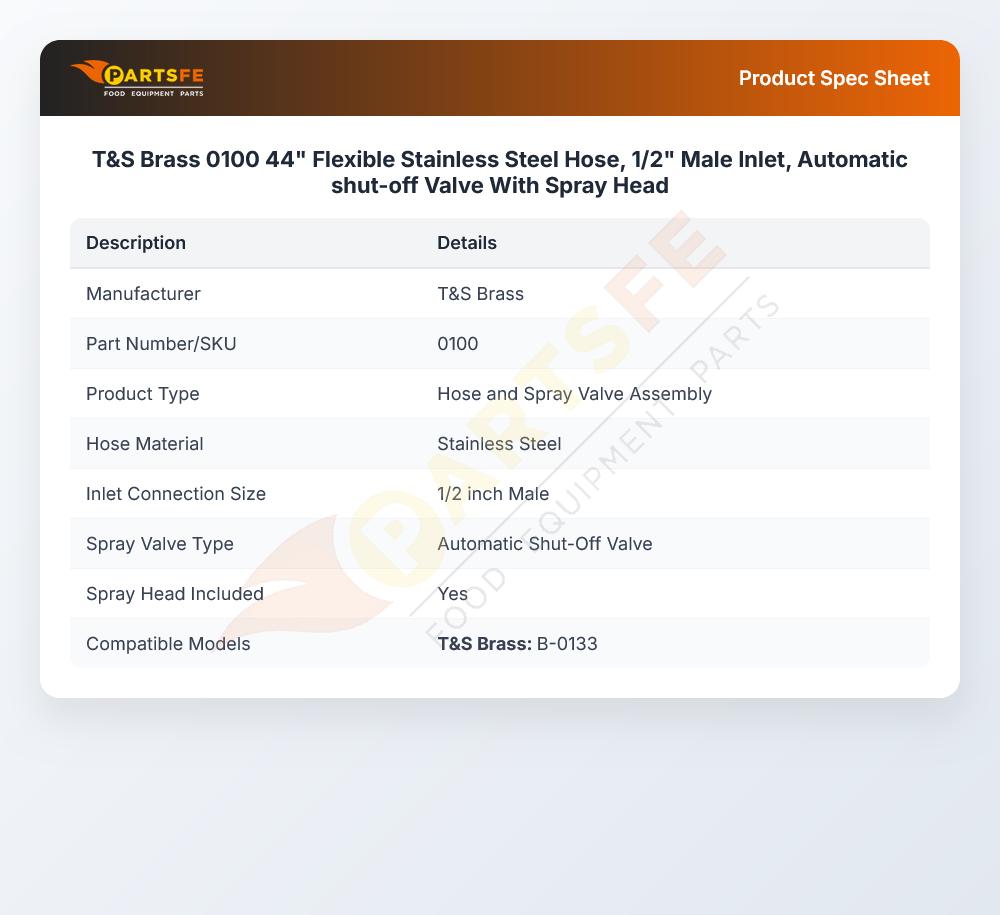 T&S Brass 0100 Hose & Spray Valve 44"