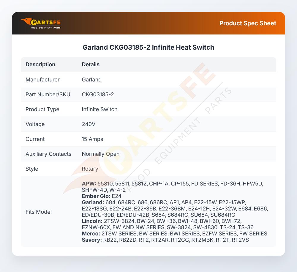 Garland CKG03185-2 Infinite Heat Switch