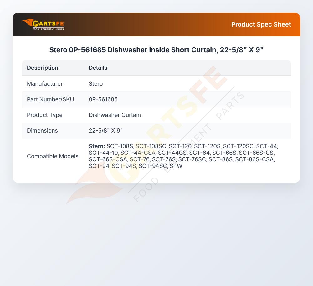 Stero 0P-561685 Dishwasher Short Curtain 22-5/8" X 9"