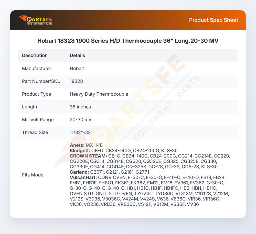 Hobart 18328 1900 Series H/D Thermocouple 36" Long.20-30 MV