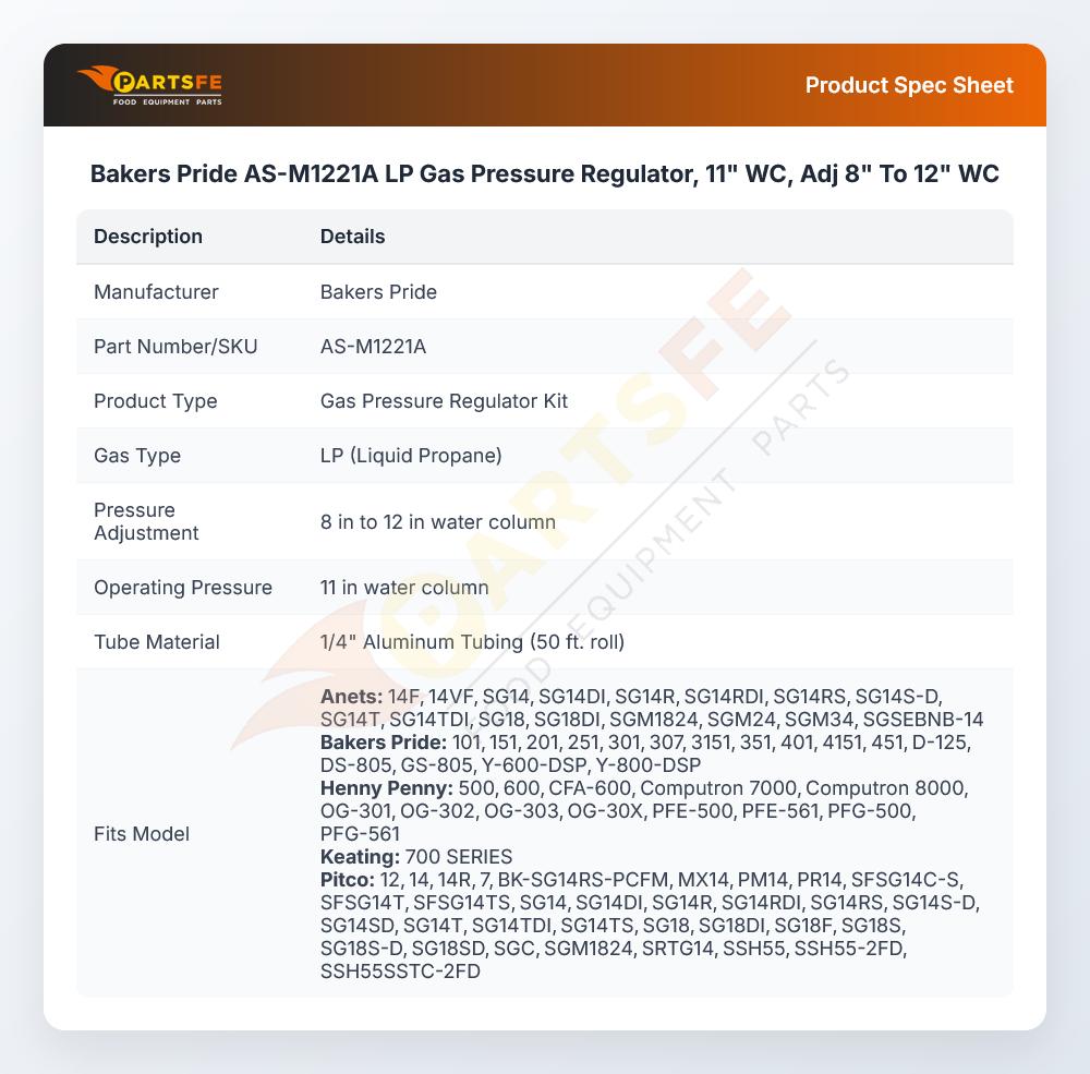 Bakers Pride AS-M1221A LP Gas Pressure Regulator