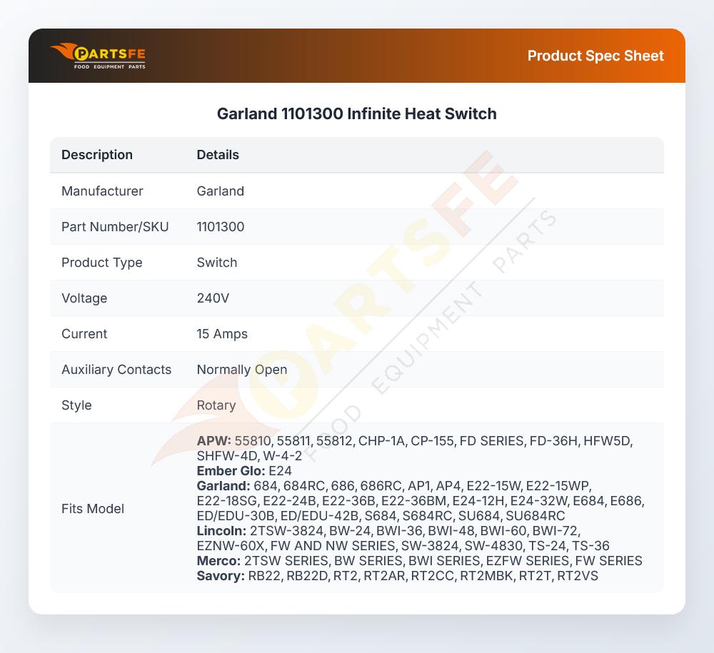 Garland 1101300 Infinite Heat Switch