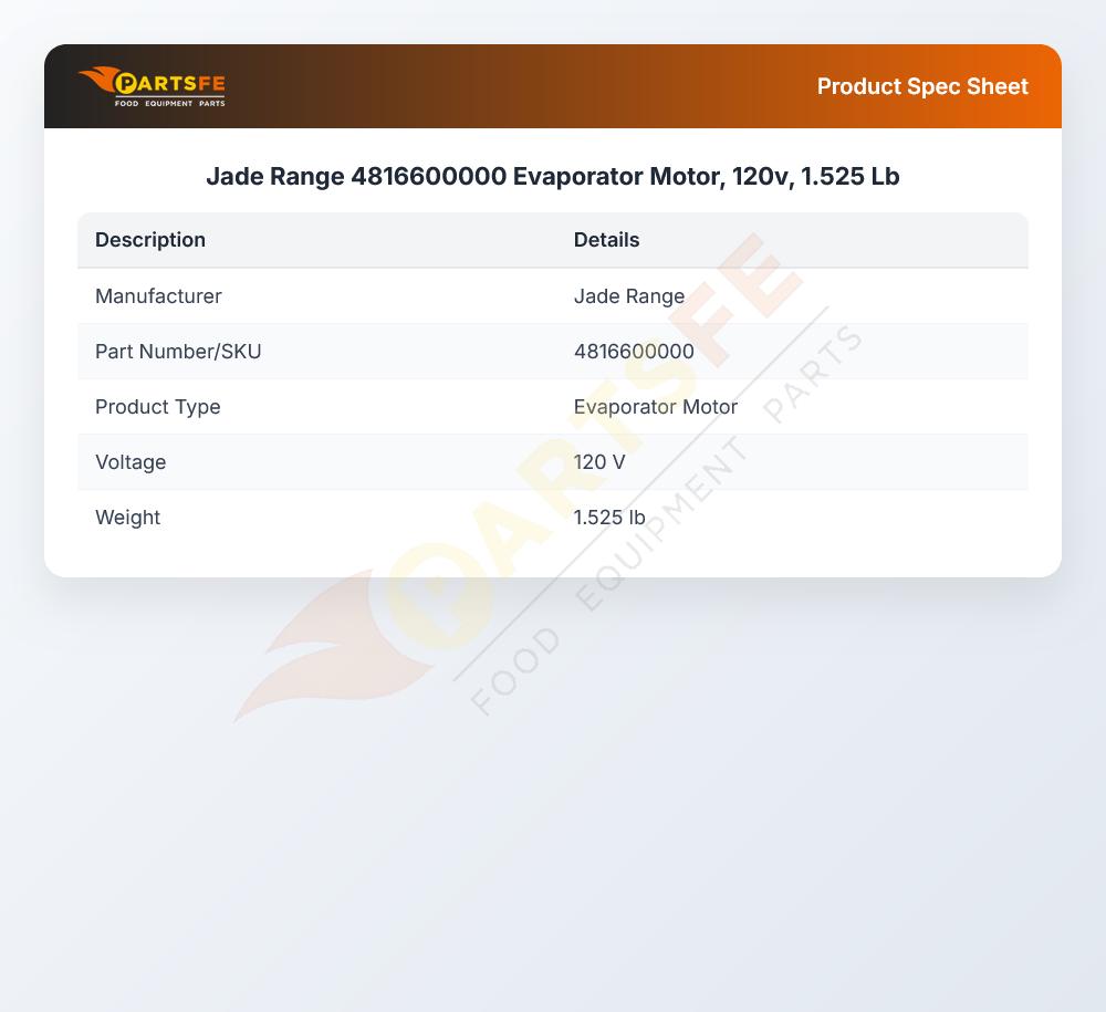 Jade Range 4816600000 Evaporator Motor 120V
