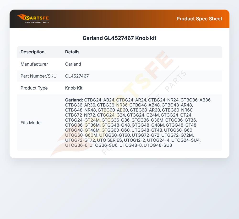 Garland GL4527467 Knob kit