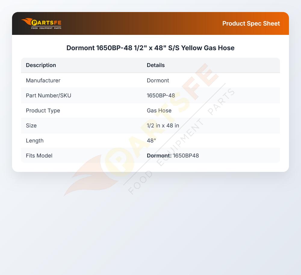 Dormont 1650BP-48 Gas Hose Stainless Steel 1/2" X 48"