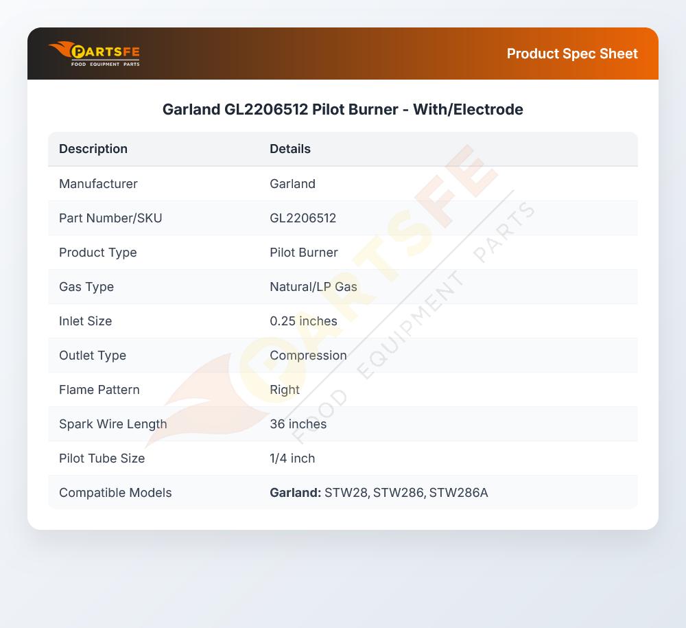 Garland GL2206512 Pilot Burner - With/Electrode