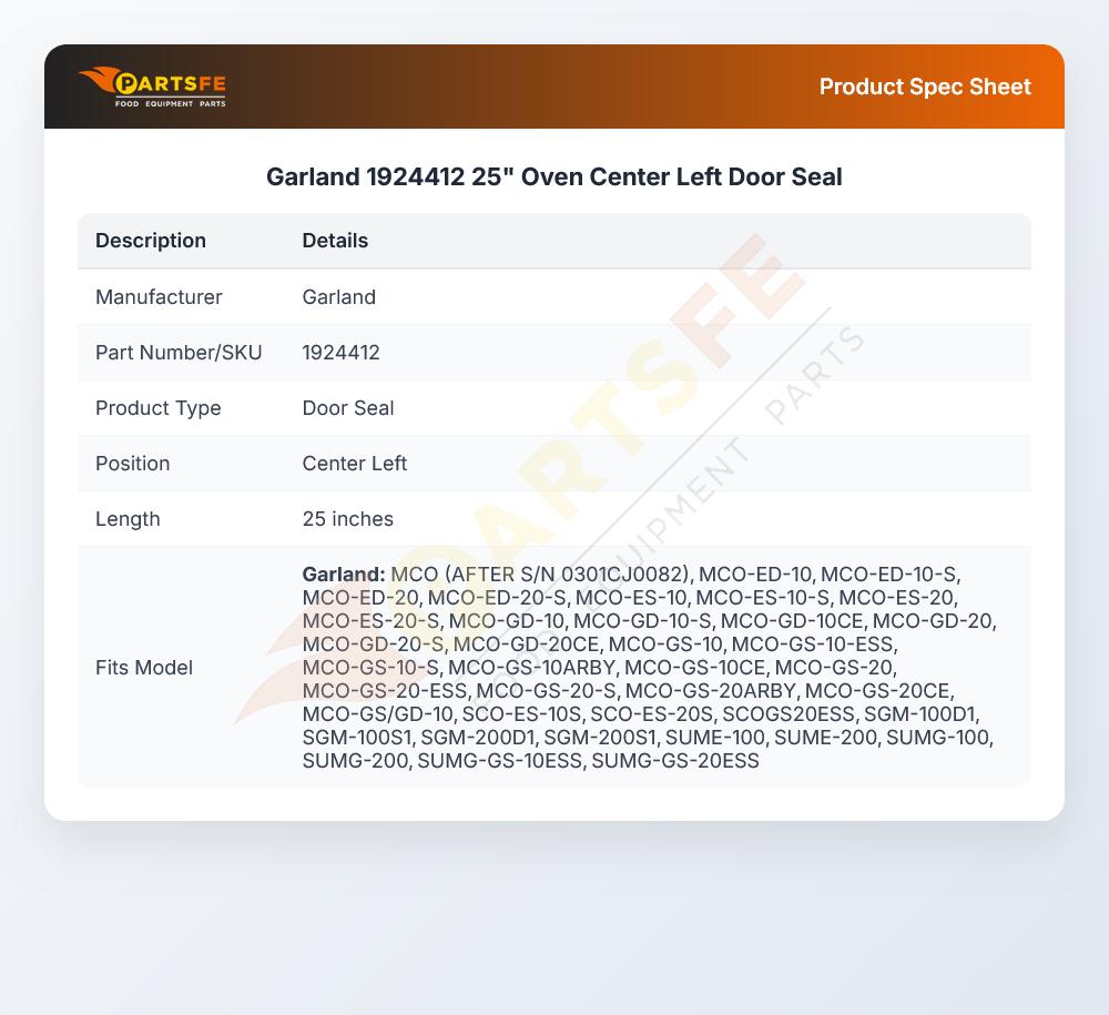Garland 1924412 25" Oven Center Left Door Seal