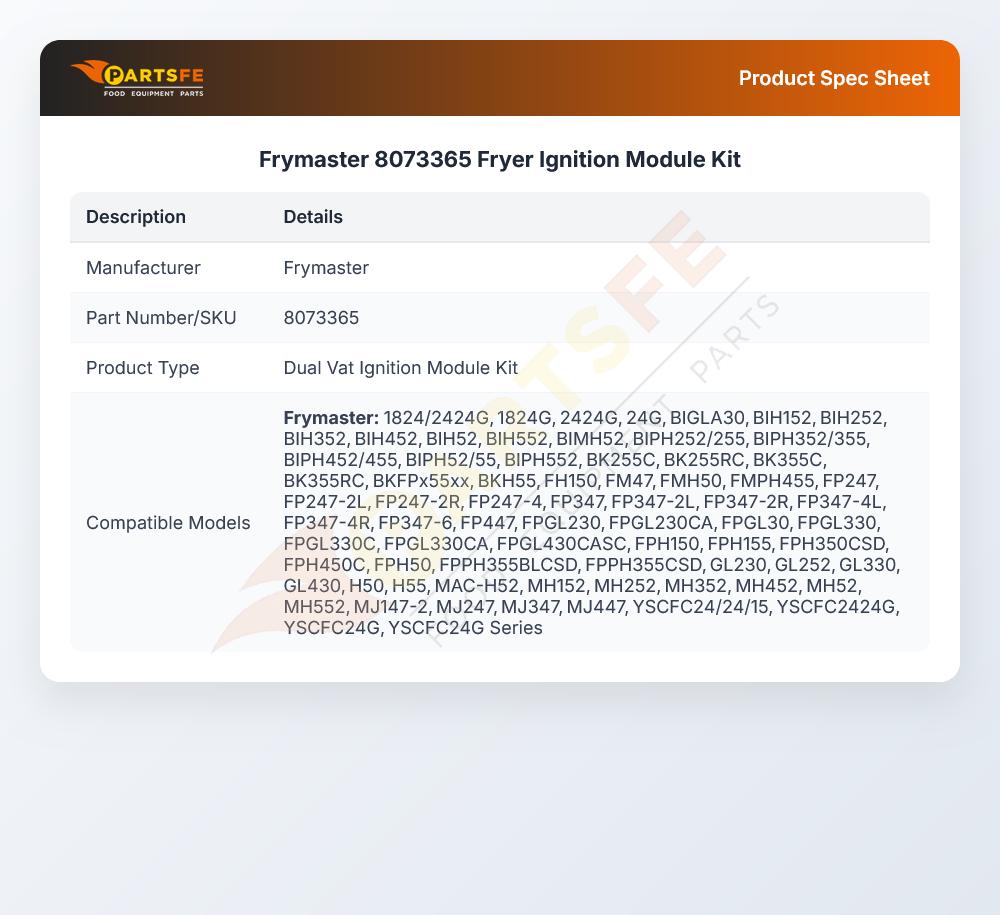 Frymaster 8073365 Fryer Ignition Module Kit