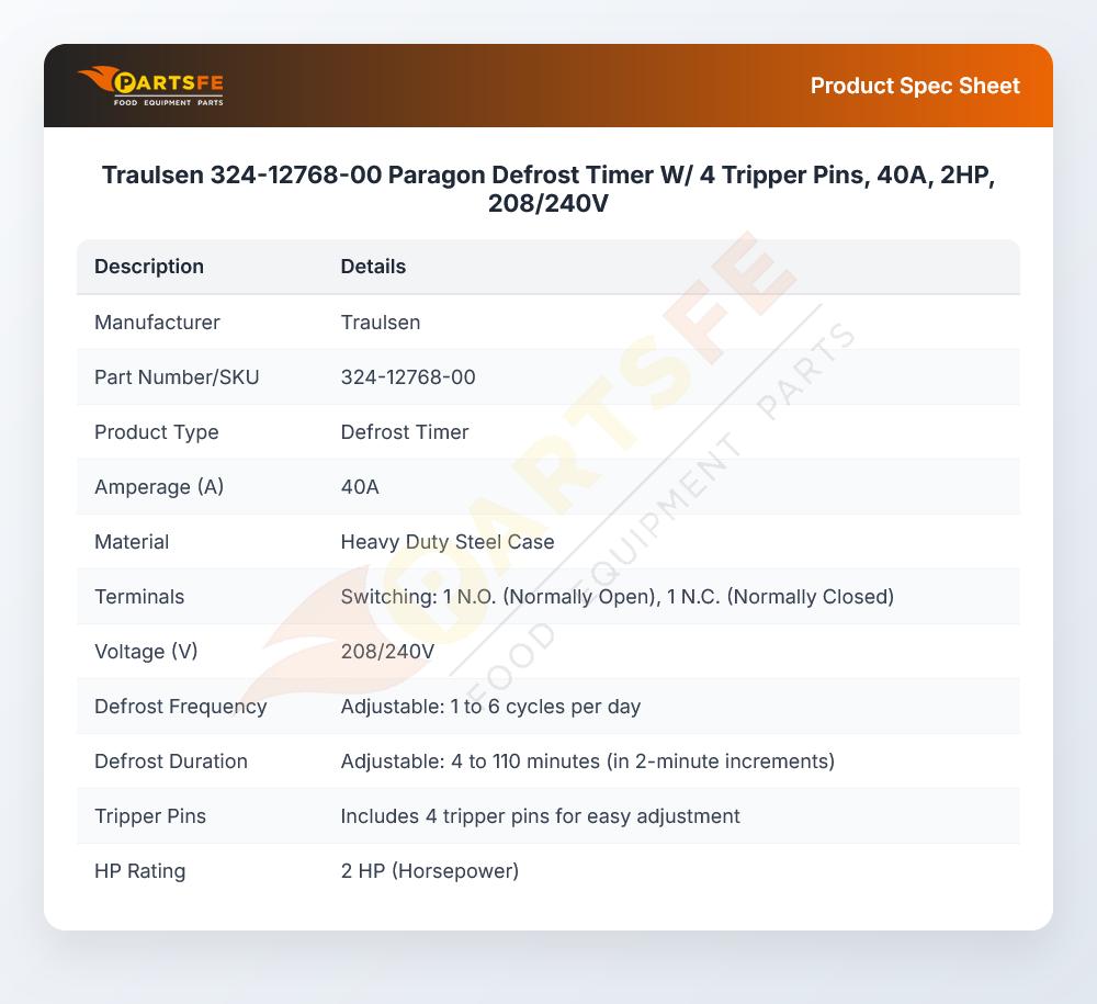 Traulsen 324-12768-00 Paragon Defrost Timer 2HP 40A 208/240V