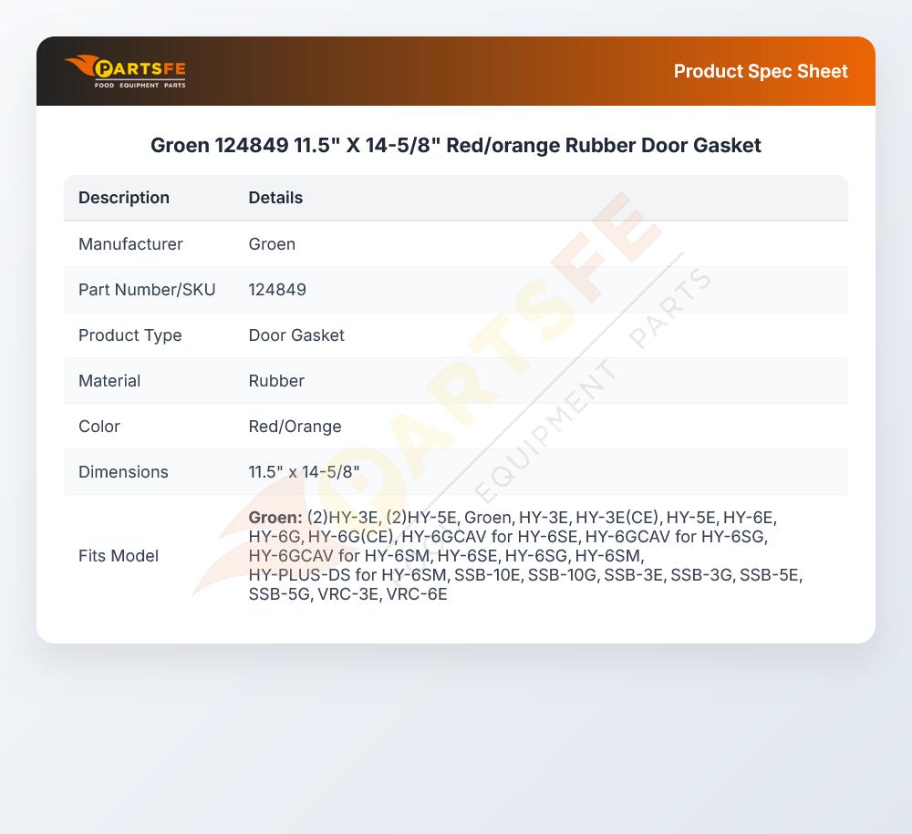 Groen 124849 11.5" X 14-5/8"  Red/orange Rubber Door Gasket