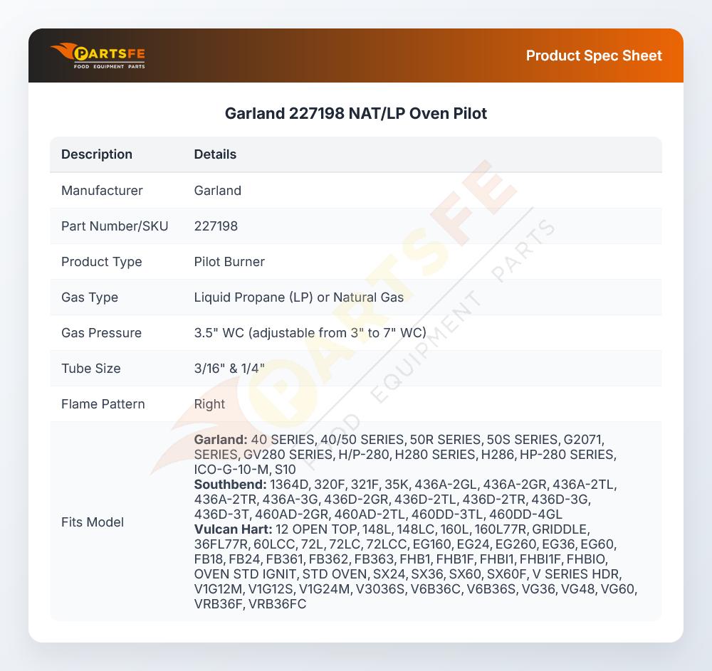 Garland 227198 Oven Pilot NAT/LP
