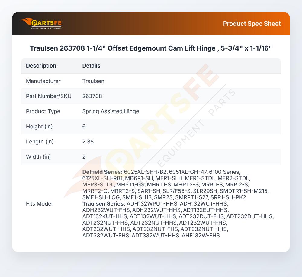 Traulsen 263708 Hinge Kit Assembly