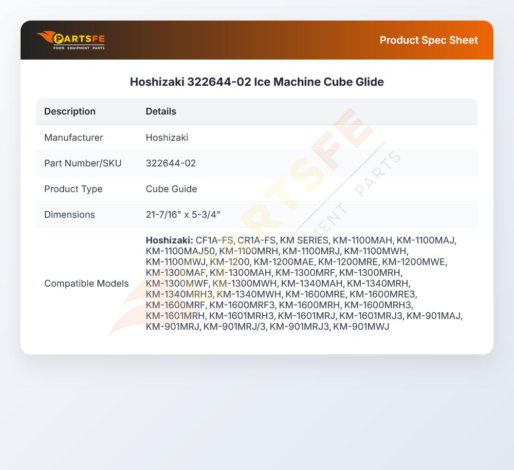 Hoshizaki 322644-02 Ice Machine Cube Glide