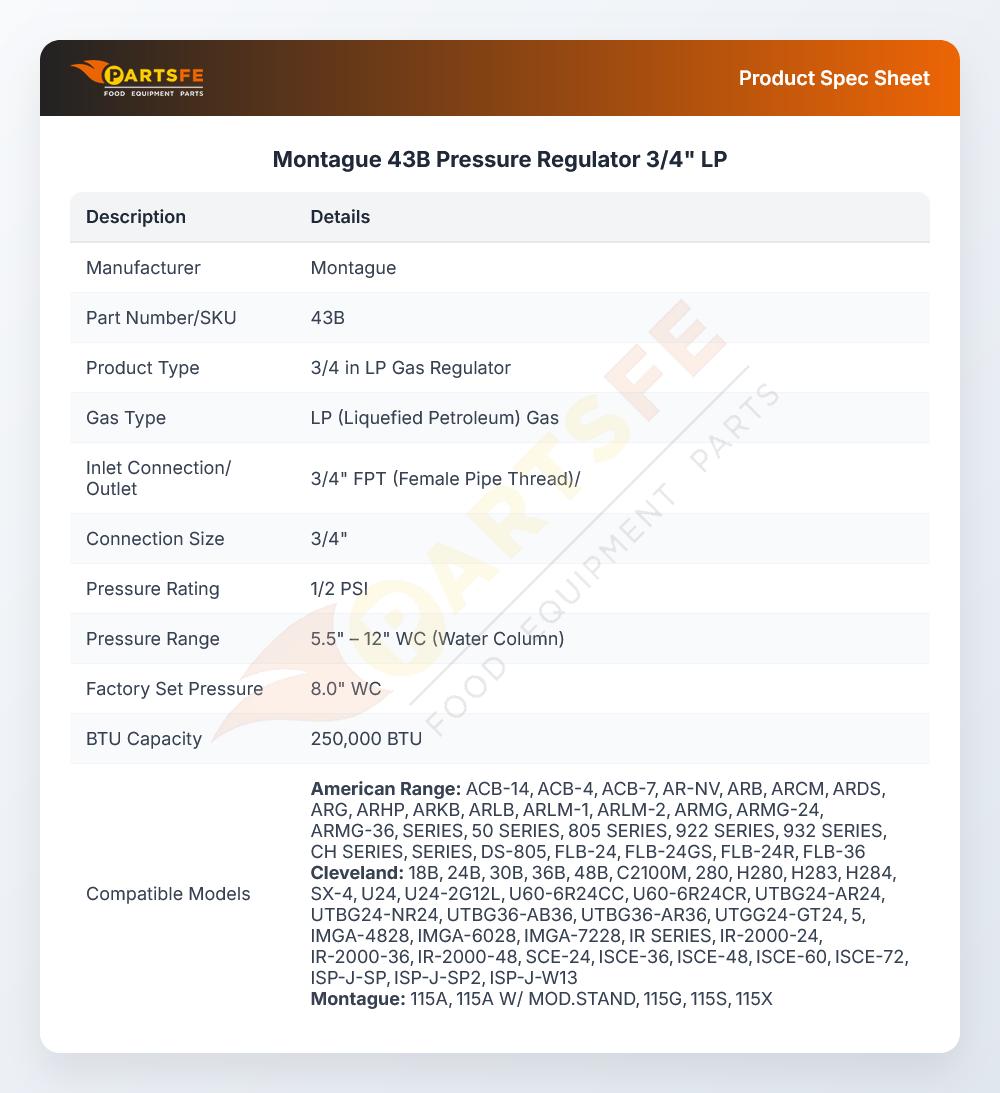 Montague 43B Pressure Regulator 3/4" LP