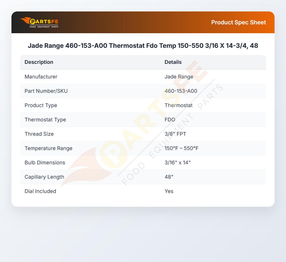 Jade Range 460-153-A00 Thermostat 150-550&deg;F
