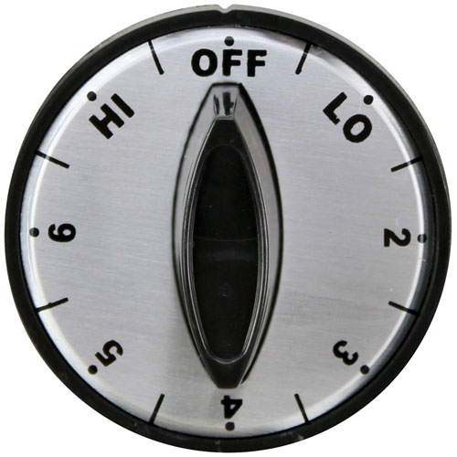 Cecilware M169F Flat Down Chrome Face Knob 2" DIA, OFF-LO-2-6-HI, Mount .187", Fixed Overlay