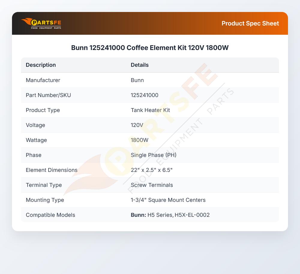 Bunn 125241000 Coffee Element Kit 120V  1800W