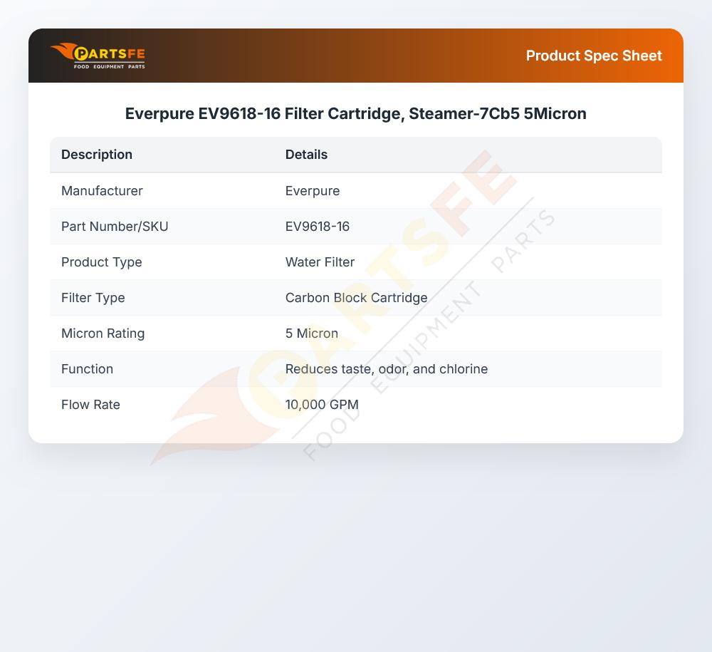 Everpure EV9618-16 Filter Cartridge, Steamer-7Cb5 5Micron