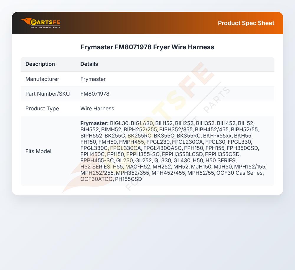 Frymaster FM8071978 Fryer Wire Harness