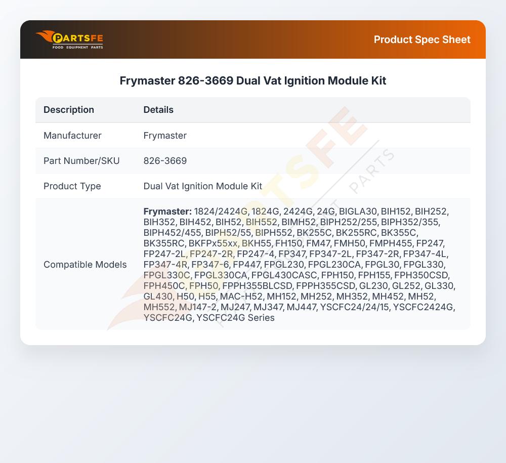Frymaster 826-3669 Fryer Ignition Module Kit Dual VAT