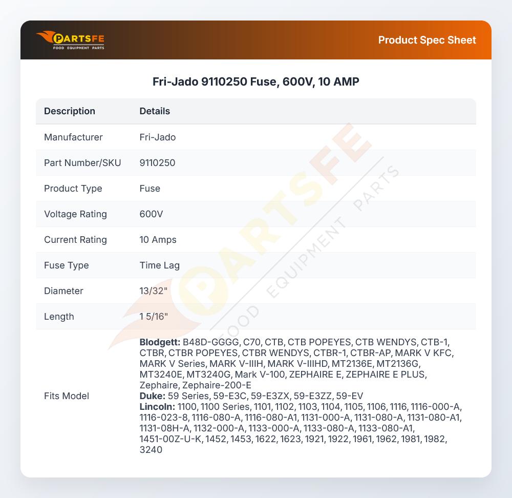 Fri-Jado 9110250 Fuse, 600V, 10 AMP