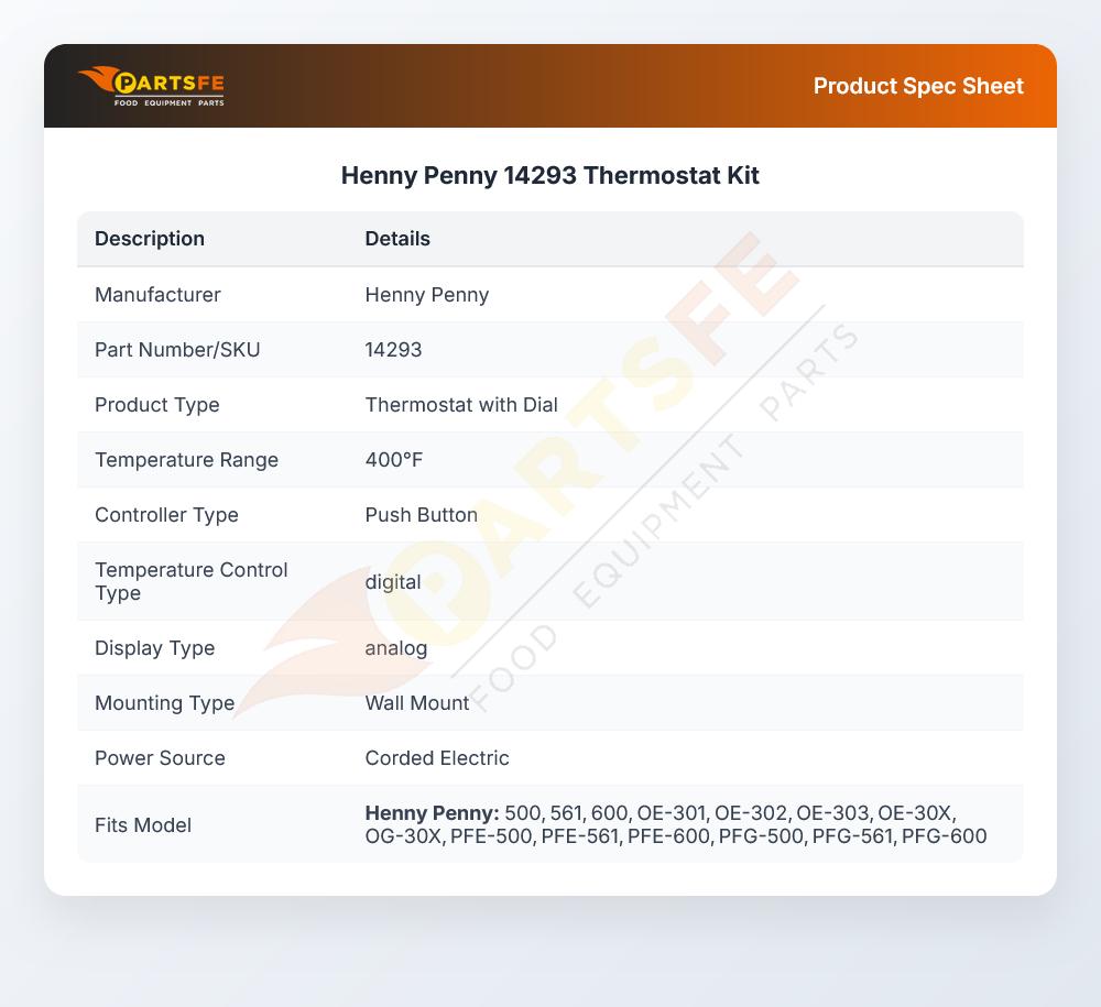 Henny Penny 14293 Fryer Thermostat Kit