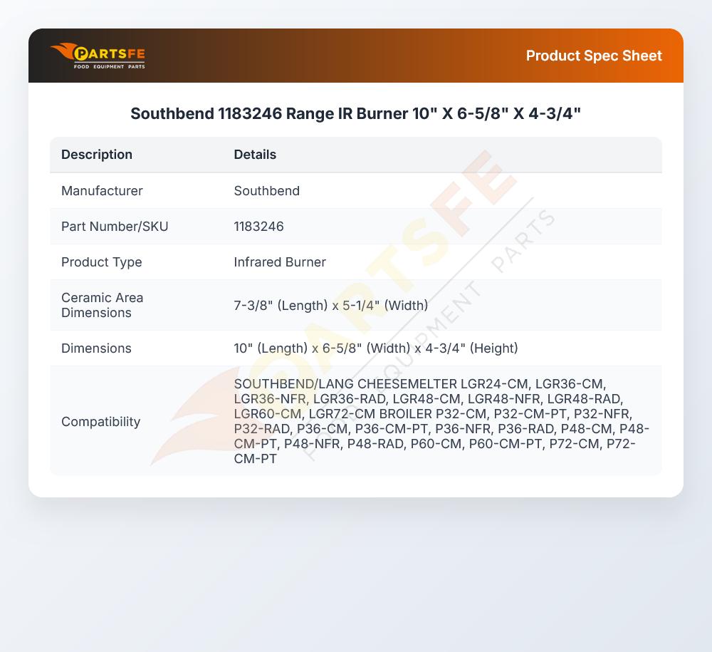 Southbend 1183246 Range IR Burner 10" X 6-5/8" X 4-3/4"
