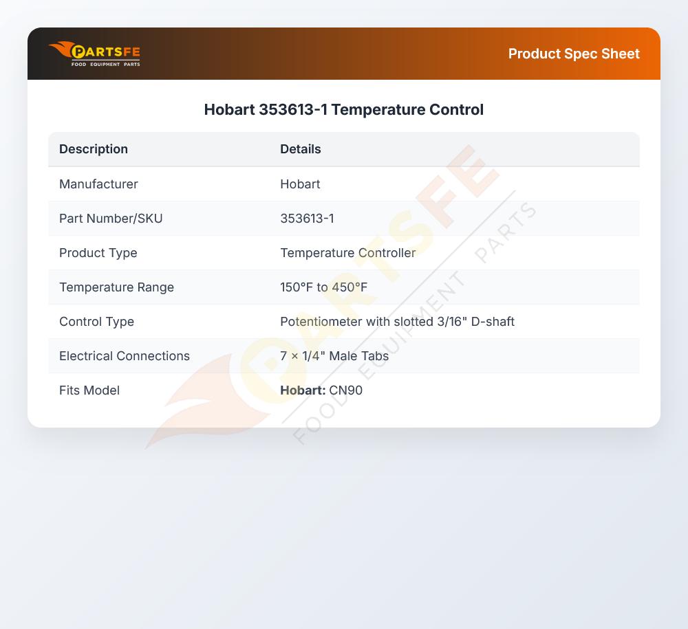 Hobart 353613-1 Temperature Control