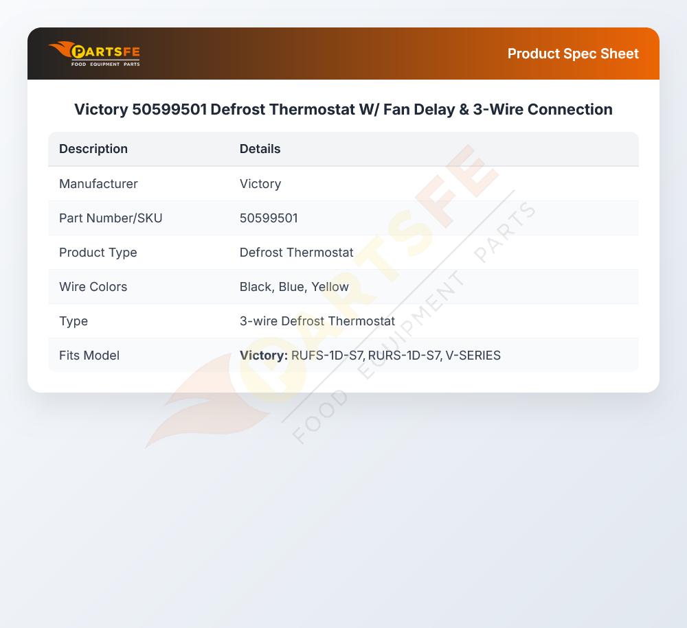 Victory 50599501 Defrost Thermostat W/ Fan Delay & 3-Wire Connection