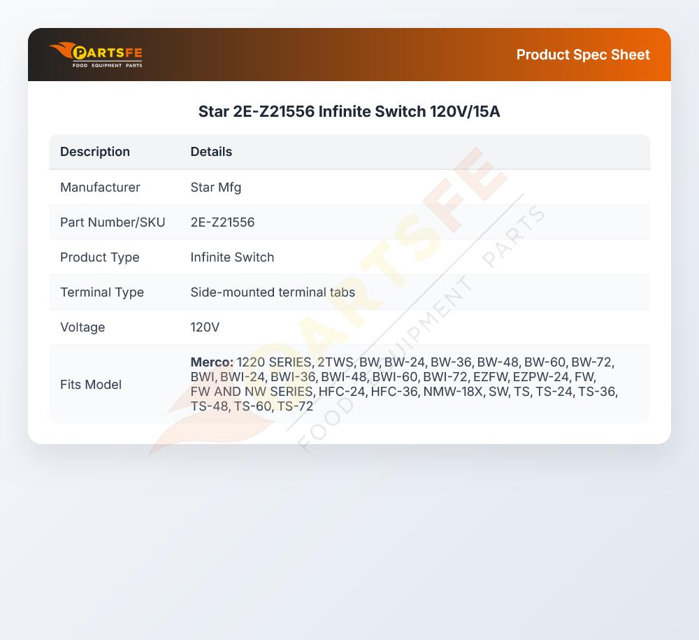 Star Mfg 2E-Z21556 Infinite Switch 15A 120V