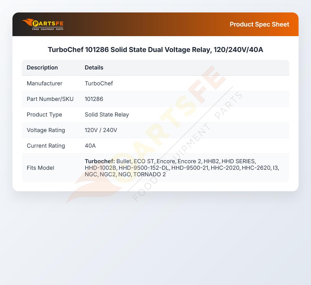 TurboChef 101286 Solid State Dual Voltage Relay 120/240V/40A