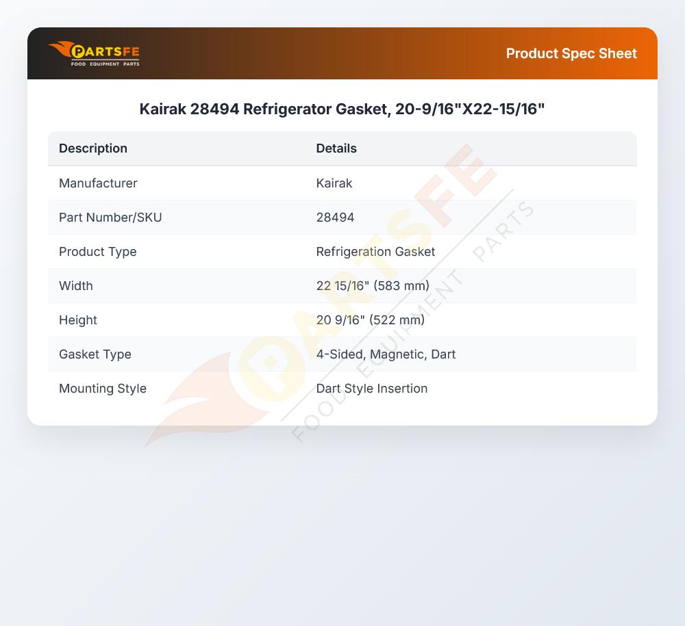 Kairak 28494 Refrigerator Gasket, 20-9/16"X22-15/16"