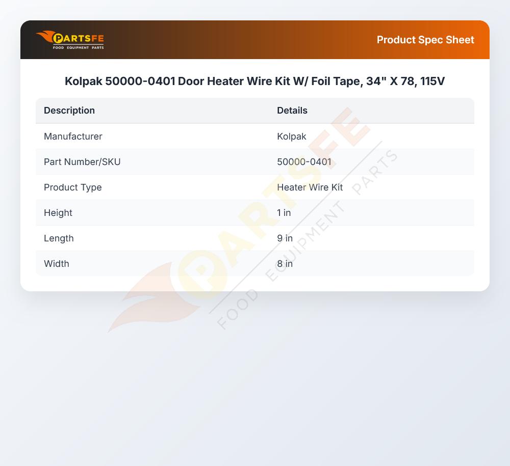 Kolpak 50000-0401 Door Heater Wire Kit W/ Foil Tape, 34" X 78, 115V