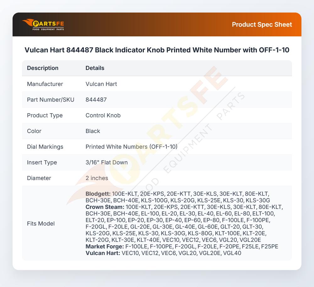 Vulcan Hart 844487 Black Indicator Knob Printed White Number with OFF-1-10