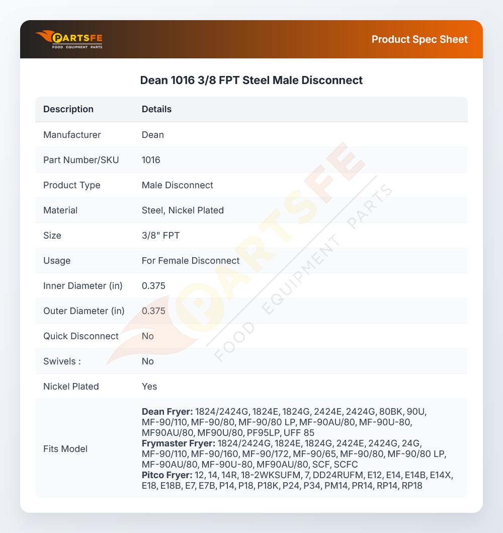 Dean 1016 3/8 FPT Steel Male Disconnect