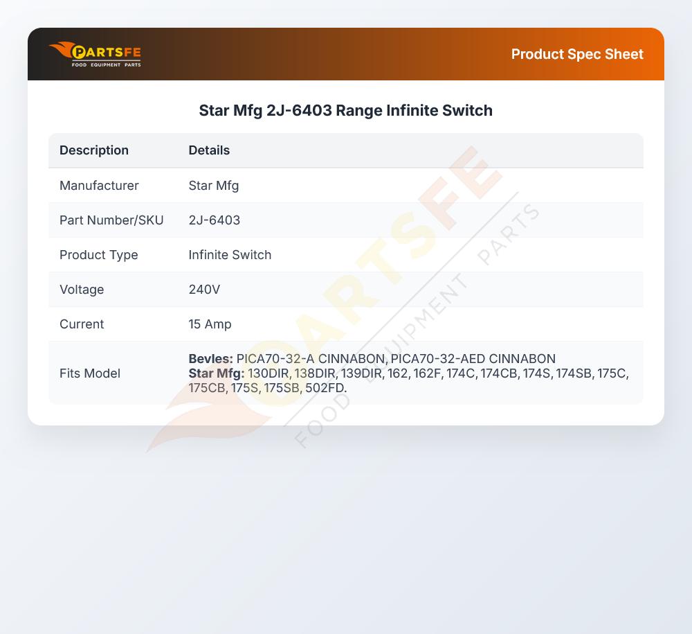 Star Mfg 2J-6403 Range Infinite Switch