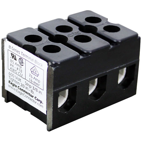 Hatco R02-15-003 3-Pole Terminal Block, 600V, 85A