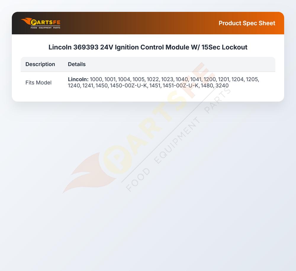 Lincoln 369393 Conveyor Oven Ignition Control Module 24V 60Hz