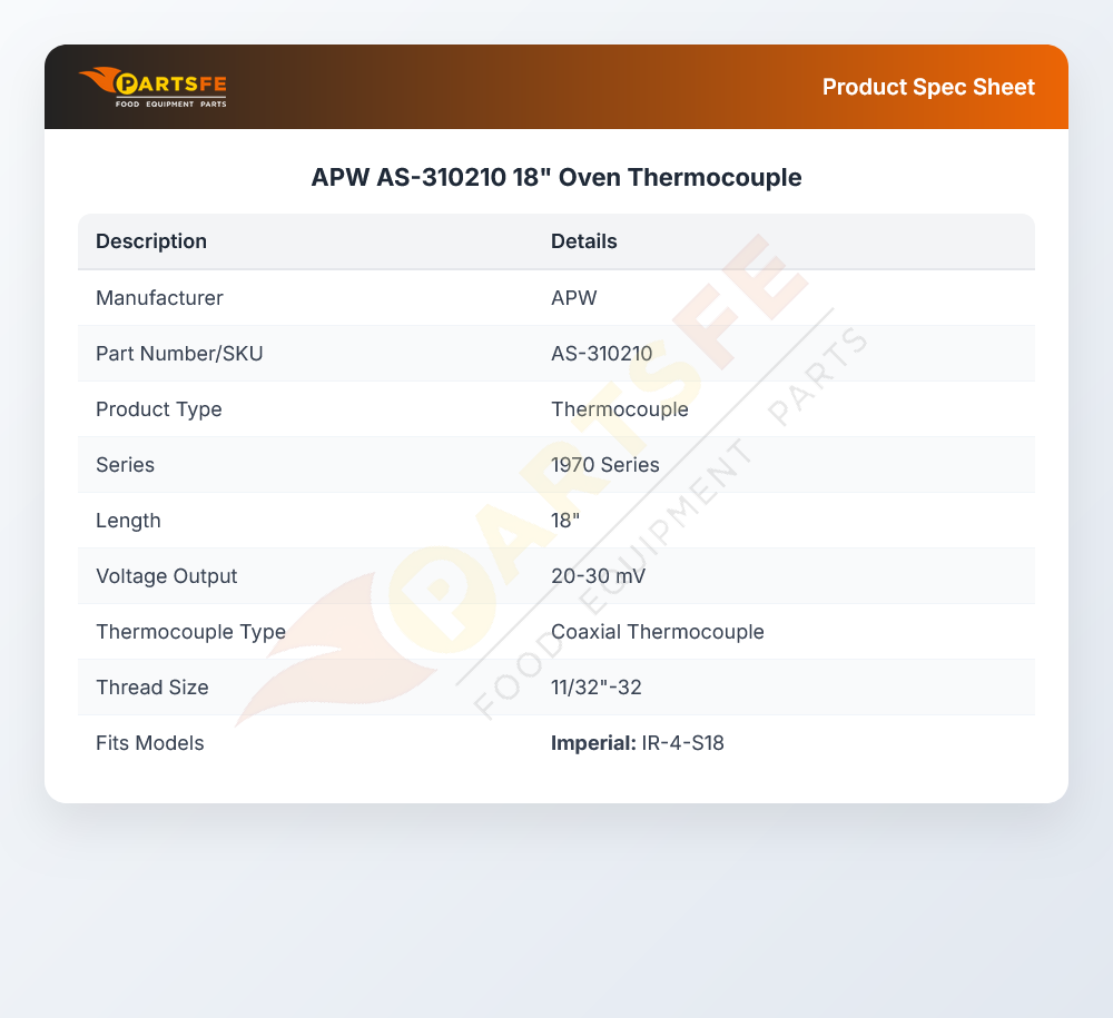 APW AS-310210 18" Oven Thermocouple