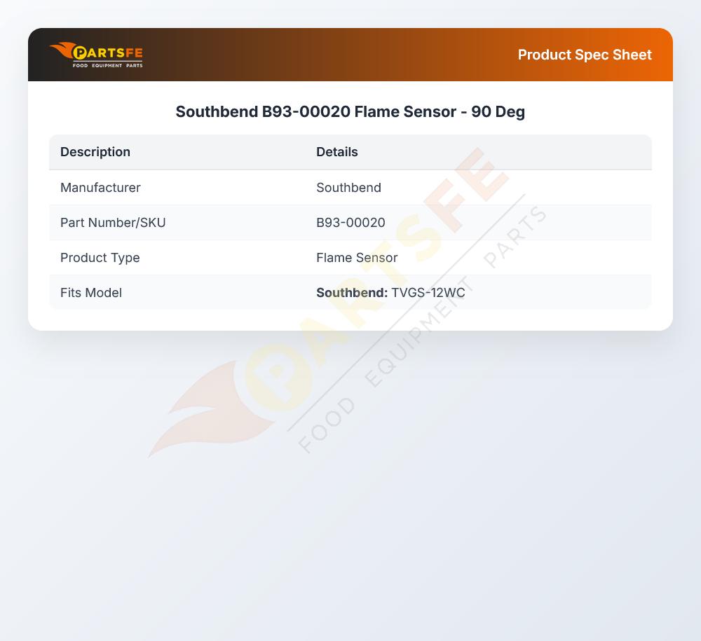 Southbend B93-00020 Flame Sensor - 90 Deg