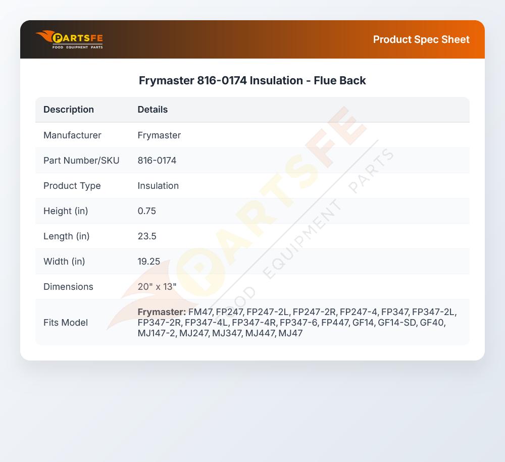 Frymaster 816-0174 Insulation - Flue Back