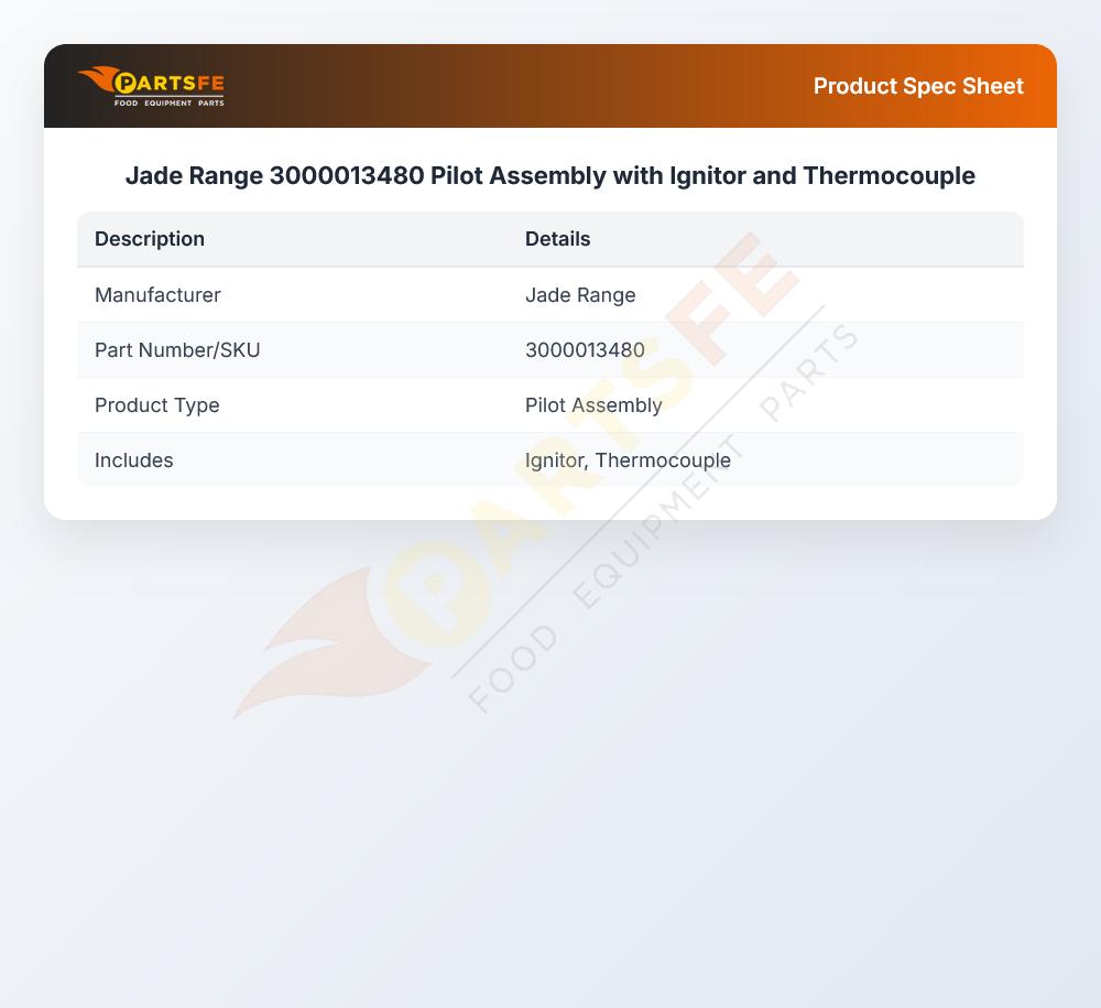 Jade Range 3000013480 Pilot Assembly with Ignitor and Thermocouple