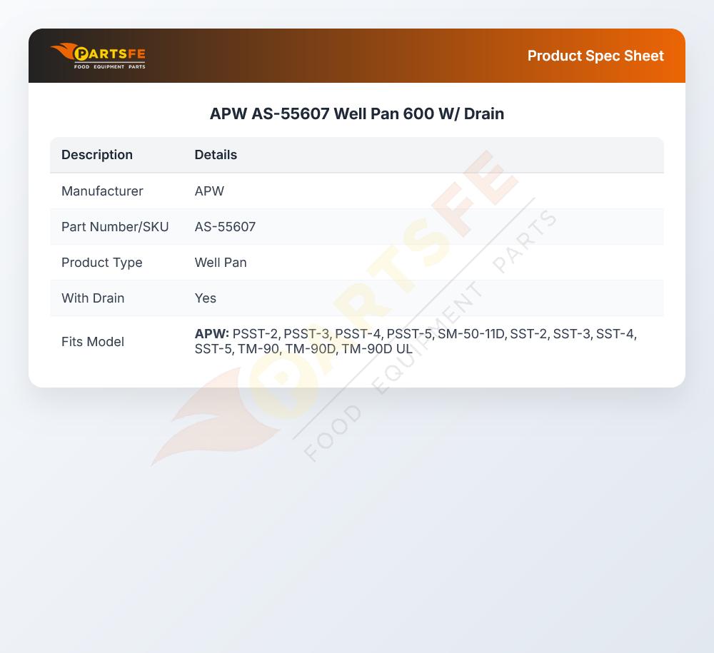 APW AS-55607 Well Pan 600 W/Drain
