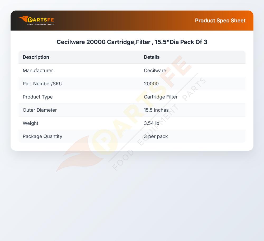 Cecilware 20000 Cartridge,Filter , 15.5"Dia Pack Of 3