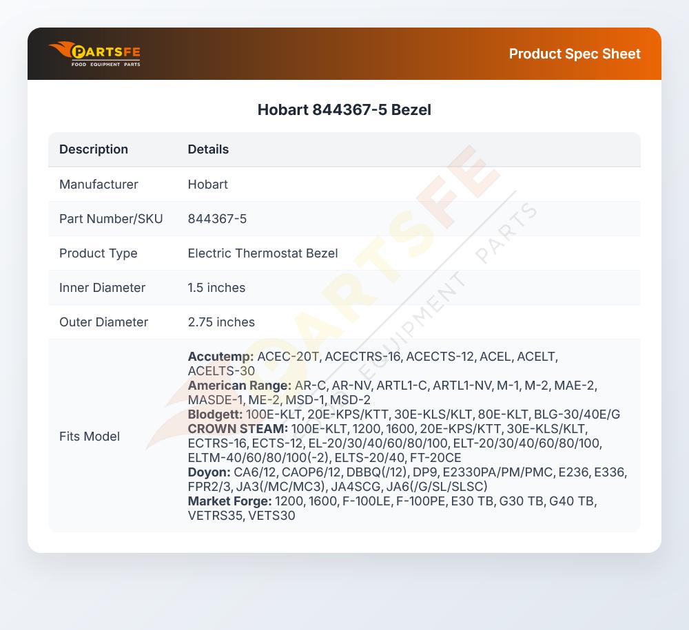 Hobart 844367-5 Bezel