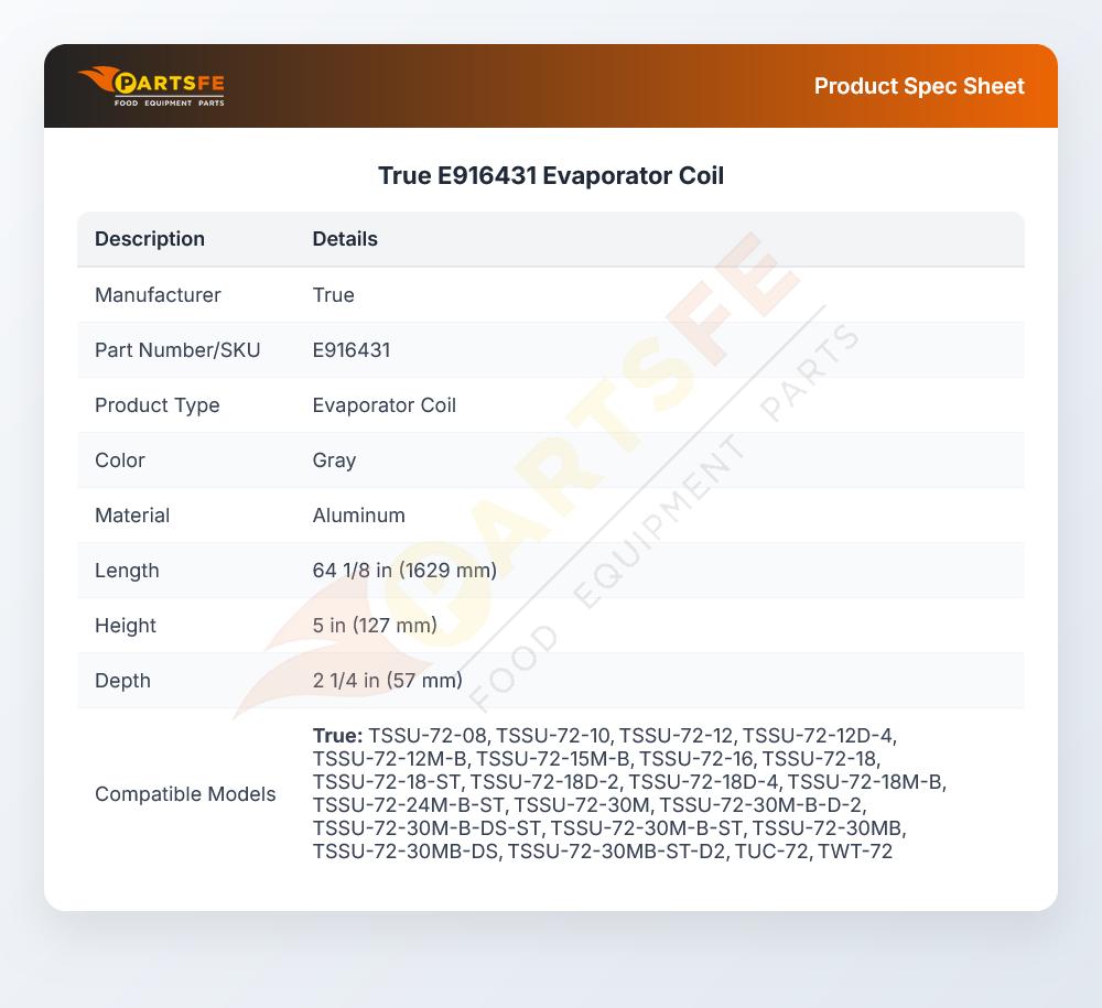 True E916431 Evaporator Coil