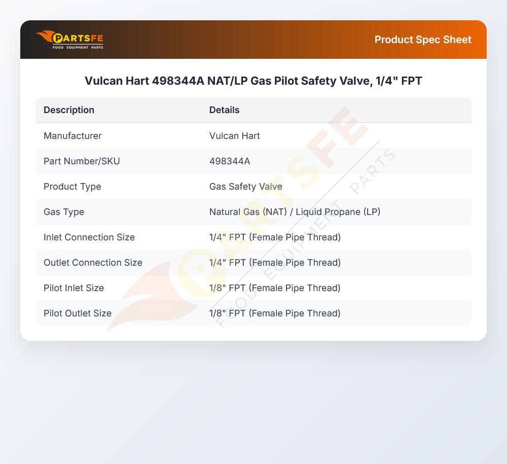 Vulcan Hart 498344A NAT/LP Gas Pilot Safety Valve, 1/4" FPT